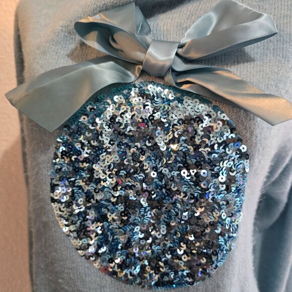 Holiday Time XXL Blue Sweater With Sequin Ornament & Faux Fur Cuffs - Picture 6 of 6